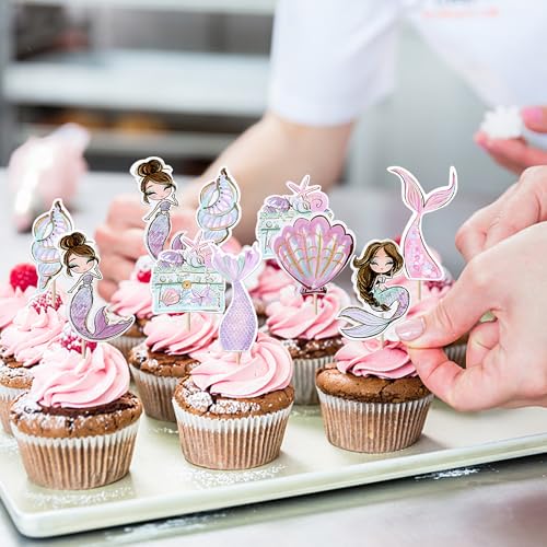 Rsstarxi XM865 36 Pack Mermaid Cupcake Toppers Under The Sea Party Decorations Shell Jellyfish Cupcake Picks Mermaid Cake Decorations thumb #4