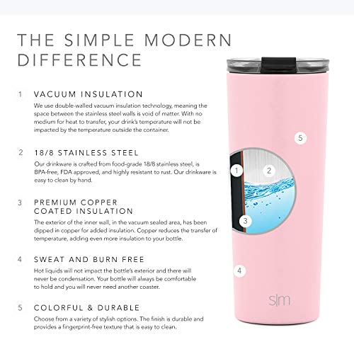 Simple Modern Classic Insulated Tumbler with Clear Lid Stainless Steel Travel Water Bottle Iced Coffee Mug Cup, 12oz (355ml), Blush