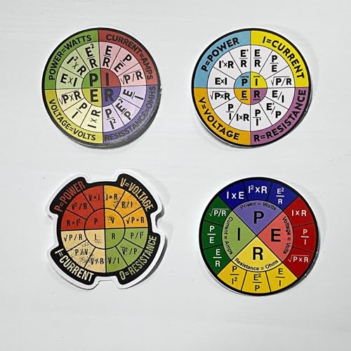 (4PCS) Ohms Law Wheel Sticker Funny Ohms Law Wheel Diagram Electrical Electronics Engineer Sticker Waterproof Die-Cut Vinyl Sticker for Laptop Water Bottle Phone Case Decal Stuff Birthday Gift 3 Inch
