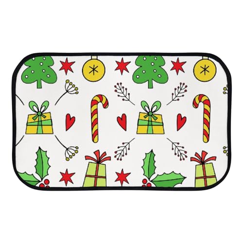 QAZPL Nuansexi Bathroom Rugs New Year Christmas Pattern Doodle Style Floor Mats Non Slip Bathmat Doormat Tub Mat Coral Velvet Absorbent Entrance Carpet Mats Machine Washable Bedroom Decor