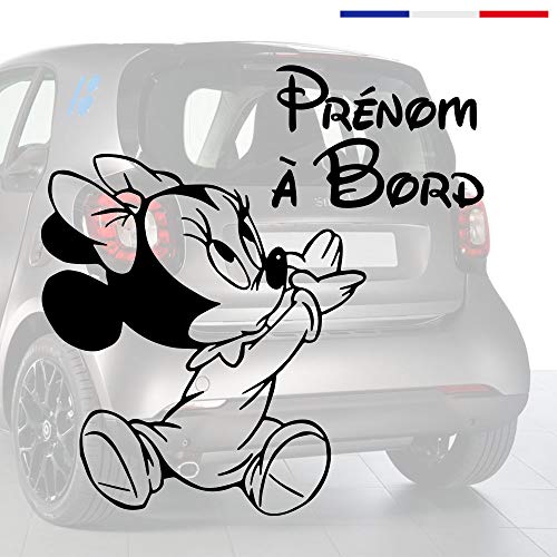 Sticker bébé à bord pour voiture Prénom Personnalisé Minnie 15 cm Noir - Anakiss