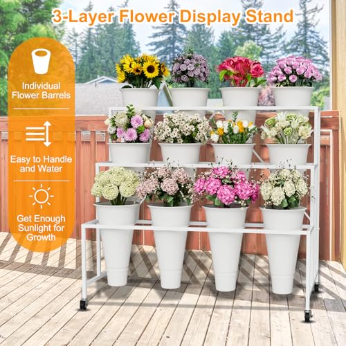 Support de fleurs intérieur extérieur à roulettes et étagère de rangement pour magasin