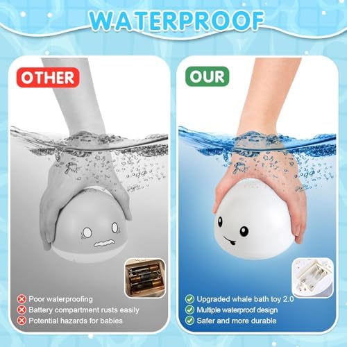 Gigilli Whale Bath Toy Sprinkler, Baby Pool Water Toys, Light Up Bath Toys for Kids Ages 1-3 Babies 6-12-18 Months, 1 2 3 Year Old Boys Girls Toddler Birthday Gifts, Bathtub Water Table Toy — view 6