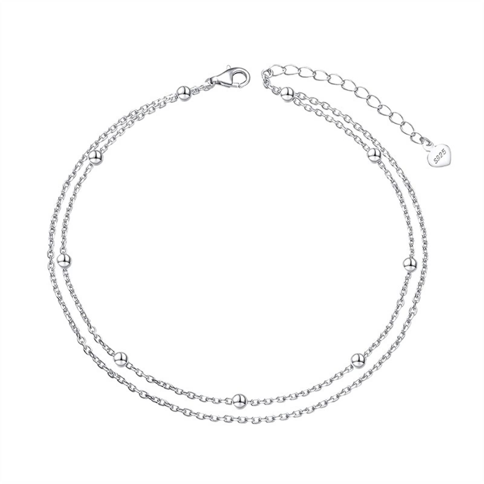 Cavigliere Donna Cavigliera Doppi Strati Cavigliera Stazione di Perline Cavigliere con Perline a Strati Gioielli in Argento Sterling 925 per Piede da Indossare Tutti i Giorni Cavigliere da Donna