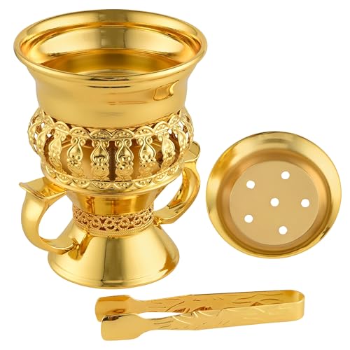 Bakhoor Burner Set Tray, Frankincense Resin Burner, Charcoal insencents Burner, Metal Incense Censer for Yoga Spa Meditation, with Cone Incense Holder and Tongs(Glod) by HOCUROAY - Used condition - US$15.86
