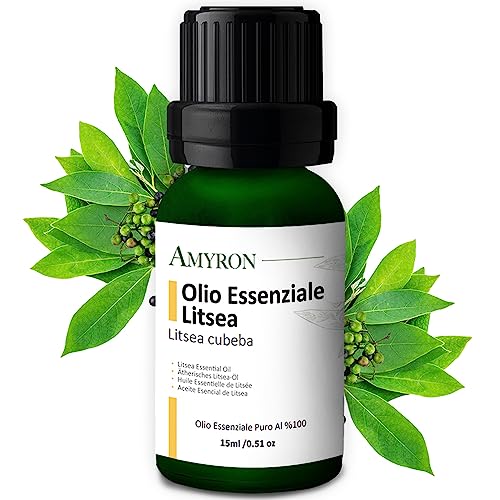 Olio Essenziale Litsea Cubeba 15ml AMYRON | May Chang - Verbena Esotica - Naturale E Puro Al 100% Ideale Per Aromaterapia E Diffusore Oli Essenziali - Massaggi aromatici - Uso Alimentare Senza OGM.