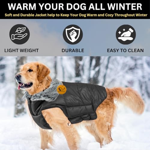 Image of Sage Square Dog Winter Coat with Fur Collar Light Weight, Ultra Warm Windproof, Waterproof Dog Jacket for Cold Weather, Thicker Fleece Jacket for Cold Weather (Large - 24 Inches, Black)