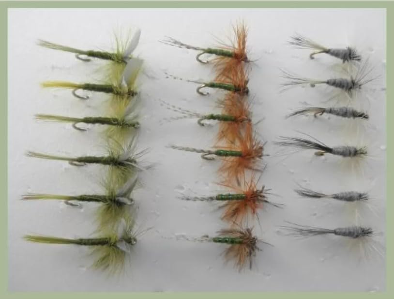 18 Pack Dry Flies - Jingler, Olive Dun, Grey Duster, Choice of Size, fly fishing (18, Mixed)