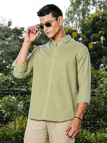 Image of Thomas Scott Men's | Linen Blend | Solid | Premium Cotton Linen Blend | Full Sleeve | Casual Shirt for Men