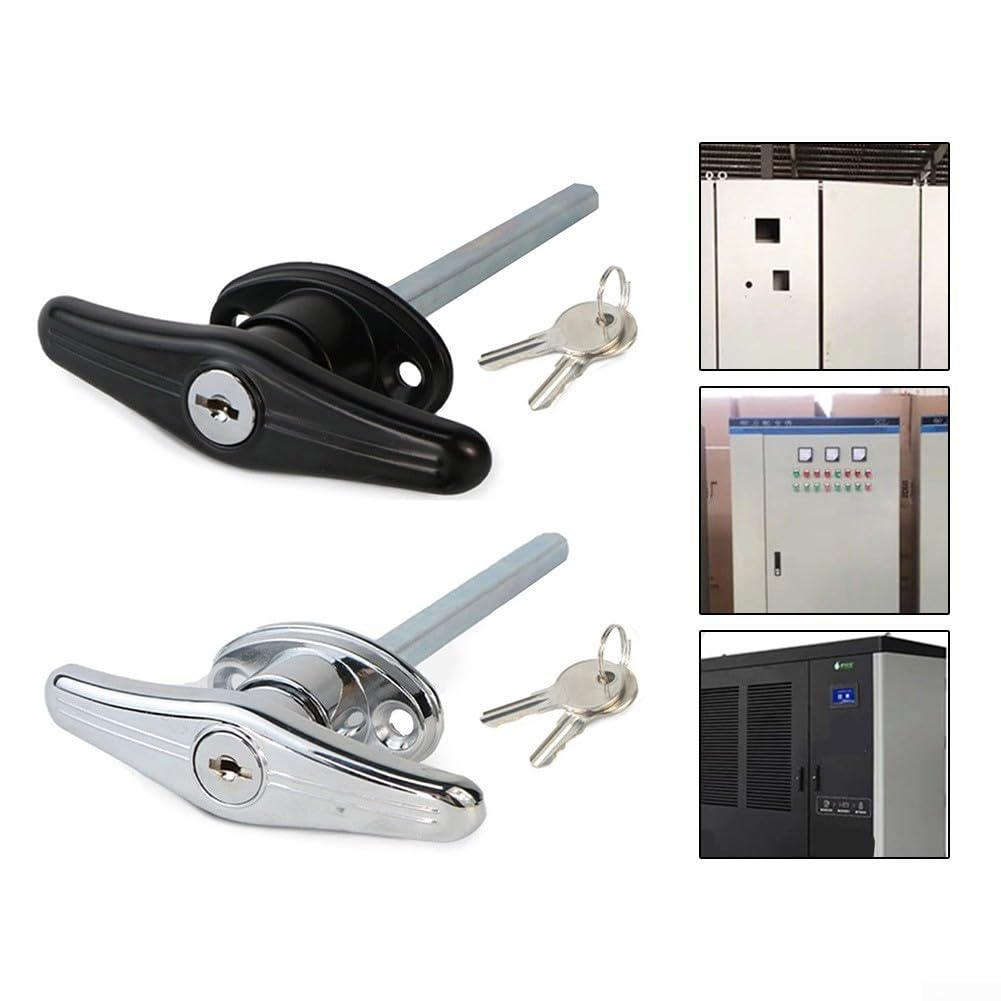 Cerradura de puerta de garaje con mango en T, cerradura de puerta de aleación de zinc, mango tipo T, kit de bloqueo de mango en T, barra de conexión, cerradura de puerta de chasis (plateado)