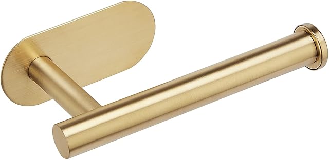 Toilet Roll Holder Wall Mounted, 3M self Adhesive Toilet Roll Holder SUS 304 Stainless Steel Toilet Paper Holder No Drilling for Bathroom (Brushed Brass)