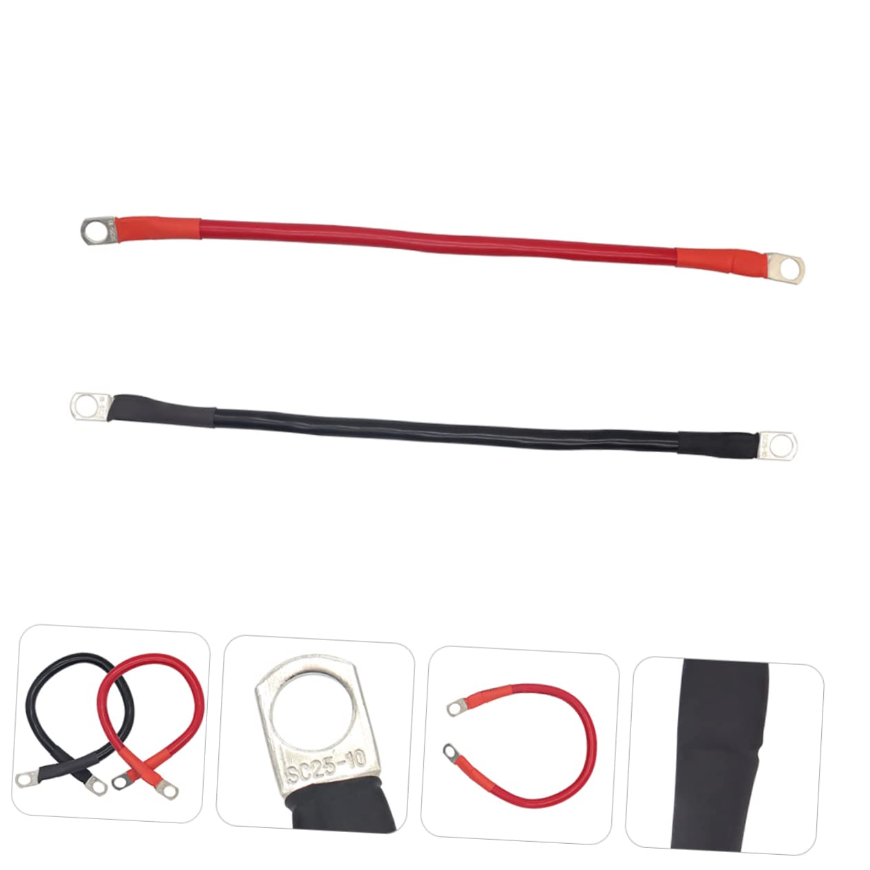 2Pcs Vehicle Battery Cable with Ring Eyelets Positive Negative Cable Superior Conductivity Temperature Resistance for Automotive Use