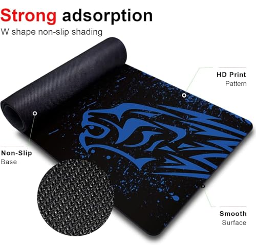 Image of Blue Leopard Gaming Mouse Pad 700 x 300 x 2 mm, Large Desk Mat with Non-Slip Rubber Base & Stitched Edges, Smooth Fabric Surface for PC, Laptop, Keyboard & Mouse(1-pcs)