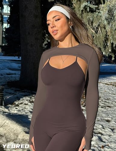 Image of YEOREO Women Crop Top Long Sleeve Bolero Open Front Workout Cropped Shirts Sports Shrug