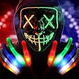 ORWINE Halloween Purge Masks LED Skeleton Gloves Set, Halloween LED Masks Light Up Scary Mask Hacker...