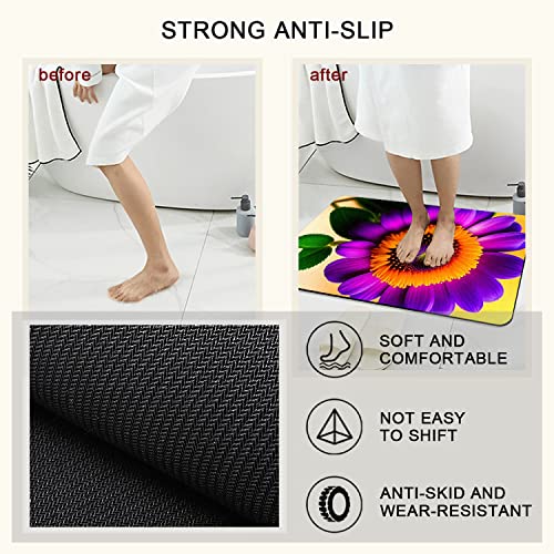 Woteralor Bathroom Rugs Non Slip Purple Sunflower Diatomaceous Earth Bath Mat Sink Diatomite Mud Fast Drying Bathroom Floor Rugs Office Doormat Kitchen Dining Living Hallway Area Rug 17×28Inch #TOP2