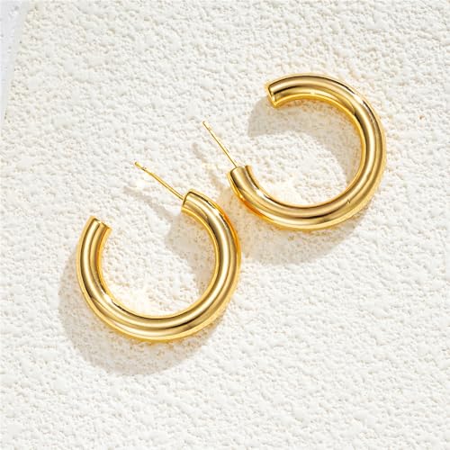 Image of Shining Diva Fashion Anti Tarnish Jewellery Celebrity Inspired 14k Real Gold Plated Simple Plain Link Chain Chunky Huggie Hoop Trendy Stylish Copper Earrings for Women Girls