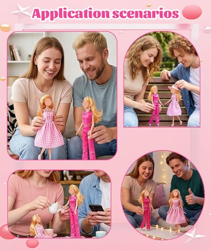 Image of Doll Dress Set, Doll Dress, Doll Clothes Set for Creative Role-Play Activities, Fashion Combination Storytelling Games, Complete Outfit with Dress and Accessories for Girls（Pink and Rose Red