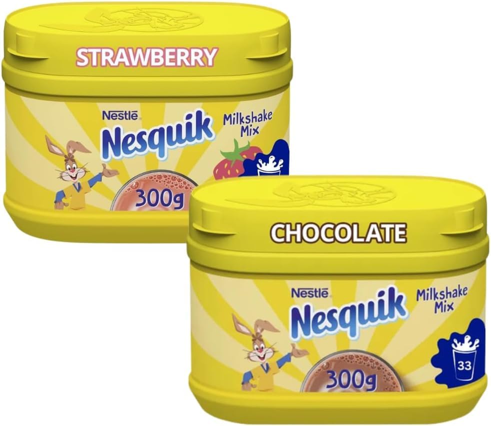 Milkshake Mix Bundle With Nesquik Strawberry Milkshake Mix 300g and Nesquik Chocolate 300g (2 Pack)