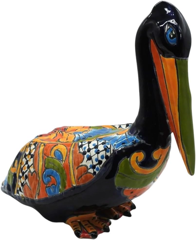 Pelican Figure Small Hand Painted Indoor Outdoor Multi Colored Figure Glazed