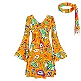 Jutrisujo Disco Outfit Women 70s Hippie Costume Disco Dresses for Womens Halloween Cosplay Clothes Plus Size Orange M