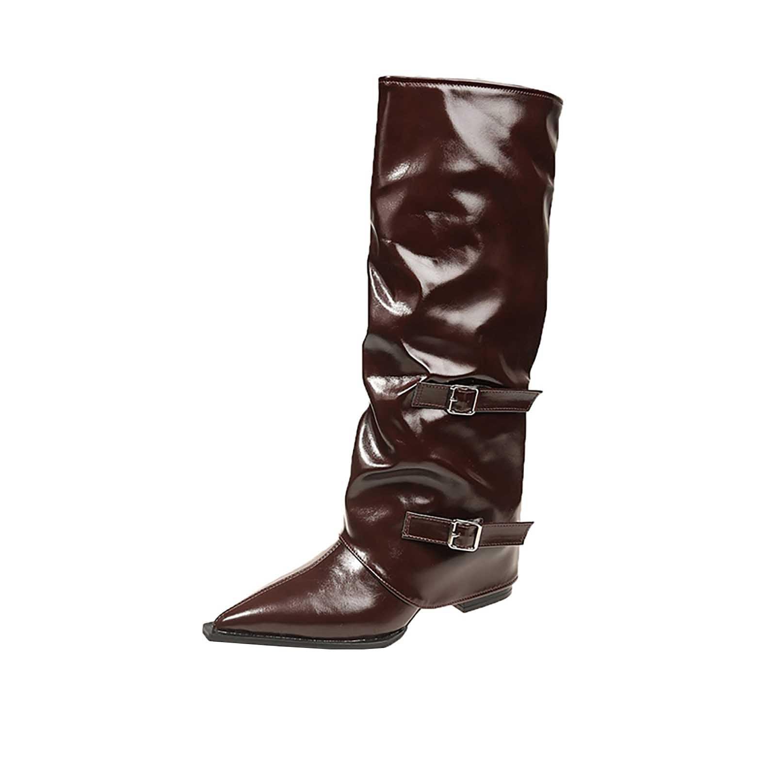 Bottes Mi-Mollet Femme Élégantes, Bout Pointu, Talon Bloc Haut, Simili Cuir