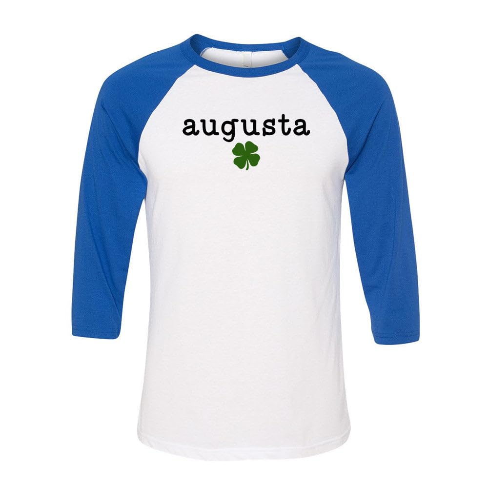 TeesAndTankYou Augusta Shamrock Three-Quarter Raglan Sleeve Baseball Shirt Unisex Medium White/Royal