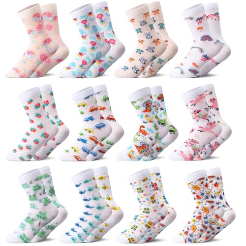 Threlaco 12 Pairs Eczema Cotton Socks for Kids Soft Cute...
