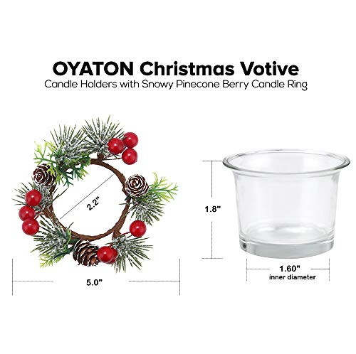 Oyaton Christmas Votive Candle Holders With Snowy Pinecone Berry Candle Ring, Decorative Glass Tealight Candle Holder Set Of 2 For Home thumb #4
