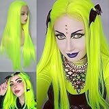 BLUPLE Fluorescent Green Lace Front Wigs Synthetic Long Silk Straight Hair Bright Yellow Neon Green High Temperature Fiber Hair Replacement Wigs 22 Inch for Women Party Show