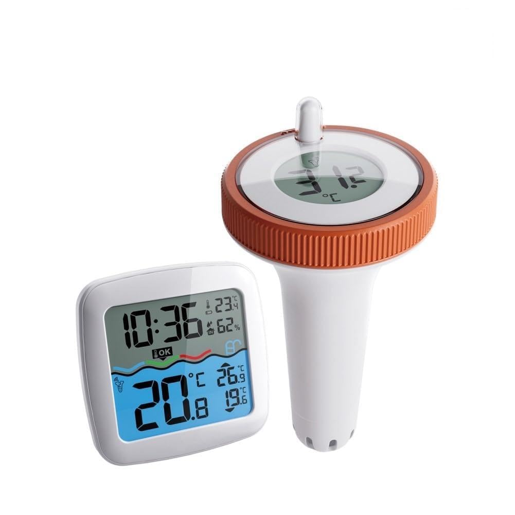 Thermomètre flottant sans fil IP67 - Moniteur numérique de température et d'humidité pour piscines, spas, aquariums, saunas et utilisation en intérieur