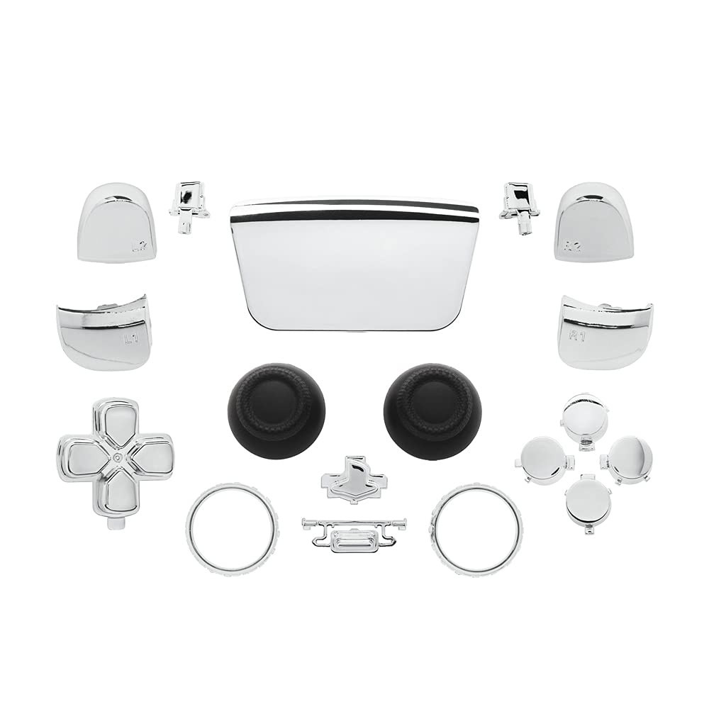 YioopiChrome Color Replacement D-pad R1 L1 R2 L2 Triggers Touch Pad Share Options Face Buttons Thumbsticks Full Buttons Clip Shell w/Accent Rings Set for PS5 Playstation Controller (Chrome Silver)