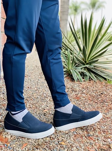 Image of CALTO Men's Invisible Height Increasing Elevator Shoes - Navy Blue Leather Slip-on Lightweight Casual Loafers - 3 Inches Taller - G63892 - Size 9 D(M) US
