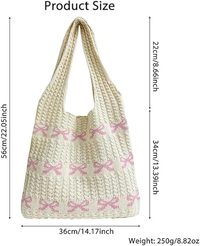 Bow Print Tote Bag for Women, Cute Casual Shoulder Bag, Large Capacity Aesthetic Tote Bag for Work, Travel, Shopping & Daily Casual Use miniatura 2