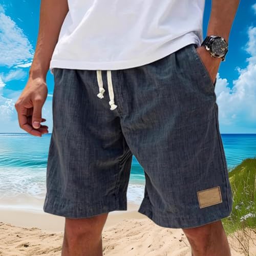 Lininco Linen Shorts for Men, Mokaloha Men's Shorts, Pacificozy Men's Breathable Embroidered Logo Loose Holiday Short3