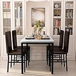 AWQM 5 Piece Dinning Table Sets for 4, Marble Kitchen Table and Chairs for 4,Dining Room Table Set with PU Leather Chairs,Faux Marble Dining Set for Small Spaces,Living Room,White+Brown - Image 4