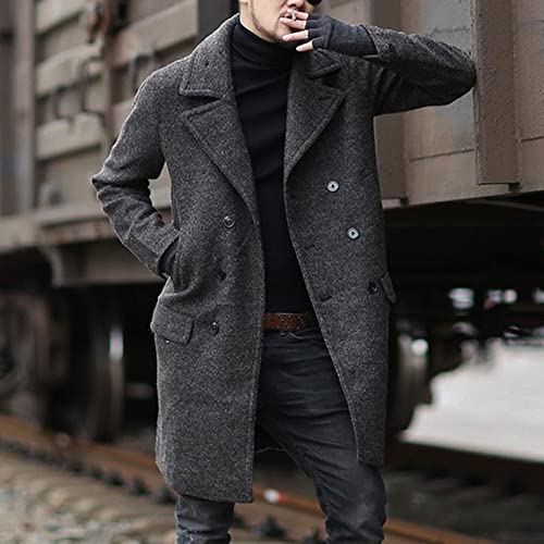 tuduoms Men's Double-Breasted Wool Peacoat Heavyweight Long Trench Coat Jacket Lapel Notched Slim Fit Winter Overcoat2