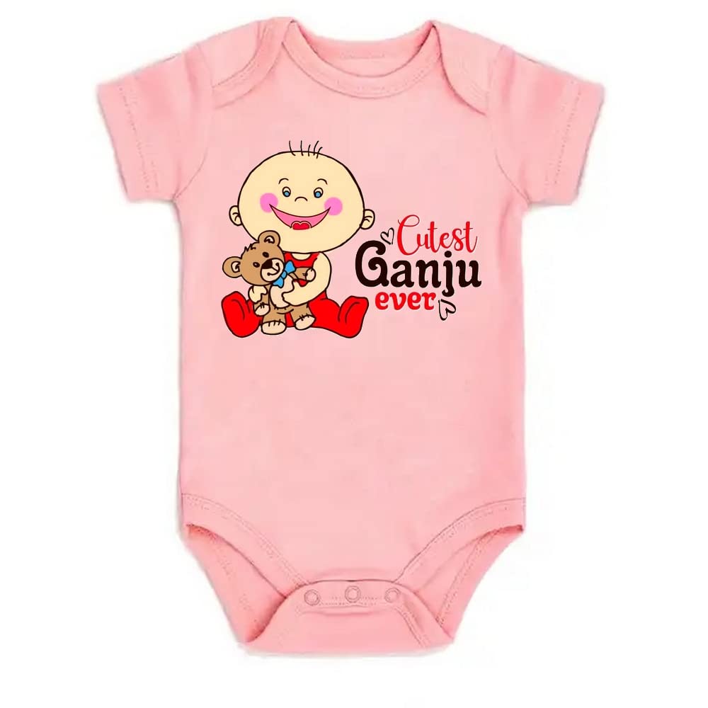 Printmate® Cutest Ganju Ever Printed Mundan Special Dress | Mundan Romper | Cotton Pink Half Sleeve Unisex Baby Romper | Onesies for Baby Boy & Girl (B400)-picture-31