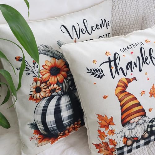NIULAA GNOME Zwerg Herbst Kissenbezug Leinen 50x50 4er Set – Ansicht 5