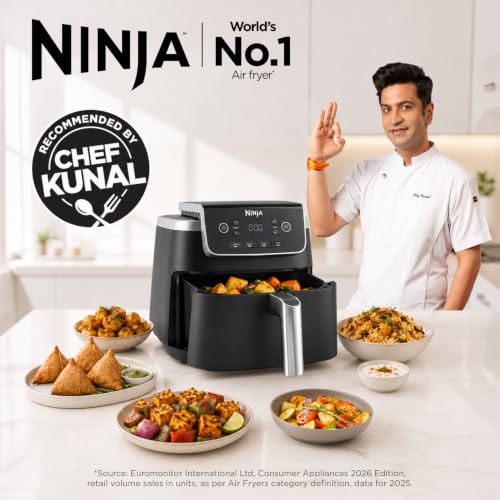 Image of Ninja Air Fryer, 4.7L Capacity, 1750W High-Power Motor, AirCrisp Technology, 4 Cooking Functions - Air Fry, Roast, Bake & Reheat, Non-Stick Drawer & Crisper Plate, AF140IN Black