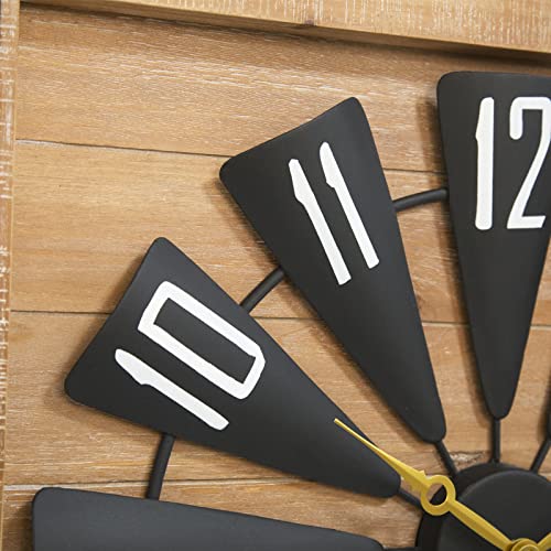 Thcisl Large Farmhouse Wall Clock, Farmstead Barn Door Wall Clock For Living Room, Office, Kitchen, Bedroom, Square, Fireplace, Wood And Metal, Brown (26 X 24 Inch) #TOP2