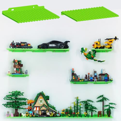 Image of 12 Wall Display Shelf for Lego Bricks, 4x5 inch Dual-Sided Floating Shelves with 16x13 Studs 4.8-4.9mm, Supports Up to 2 lbs with Screw, Baseplate Wall Mount for Builders Room Decor, Glow in The Dark