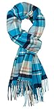 Plum Feathers Plaid Check and Solid Cashmere Feel Winter Scarf (Aqua & Navy Plaid)