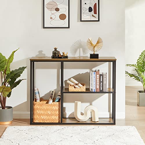 Image of WOHOMO Console Table, Modern Sofa Table with 3-Tier Storage Shelves, 12'' Narrow Industrial Entryway Table for Living Room, Corridor, Hallway, 31.5 inch x12''x31.5'' Rustic Walnut