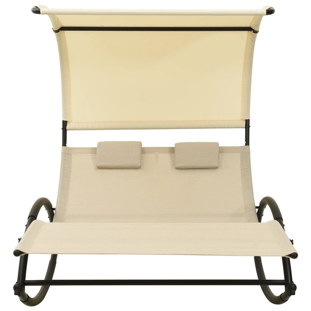 Lettino da giardino doppio con tettuccio parasole, 139 x 180 cm, color crema | Due posti sdraio ergonomici per giardino e terrazza con protezione UV, tetto in tessuto di textilene traspirante