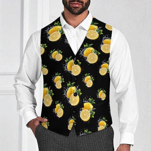 Lemon in Water Suit Vest for Men Slim Fit Sleeveless Jacket V Neck Business Waistcoat Button Up Dressy Top4