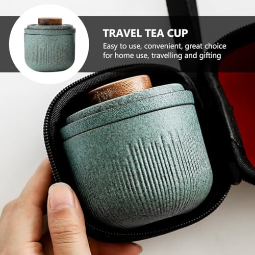 Juego de Té Portátil de Cerámica CRAFTHROU con Tetera de Madera y Bolsa 5