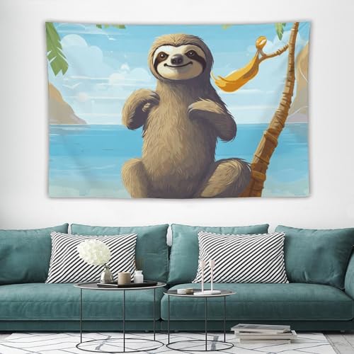 Tapisserie paresseux plage grand format pour cacher un mur abime de chambre etudiant