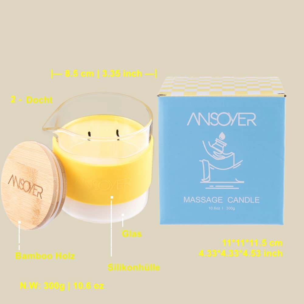 Bougie d'huile de massage - Bougie de lotion corporelle de luxe - Hydratante et nourrissante pour SPA à domicile (Citron noix de coco, 300g)