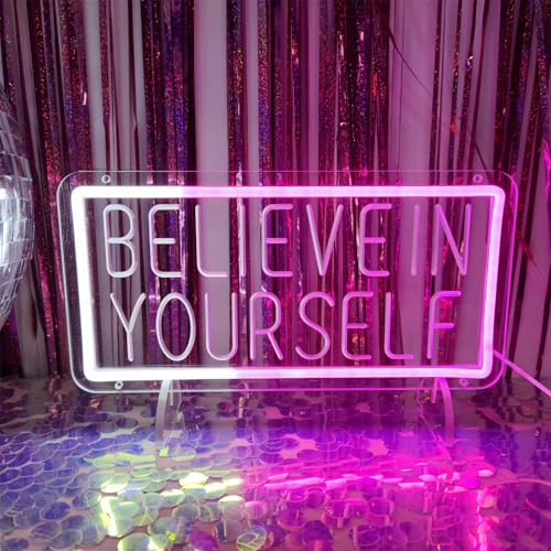 Image of Believe in Yourself Neon Signs for Wall Decor, Believe in Yourself Neon Sign LED Light Sign Neon Light Signs Light up Signs for Wall Decor Neon Wall Sign Home Office Party, 13.3 inch x 6.7 inch